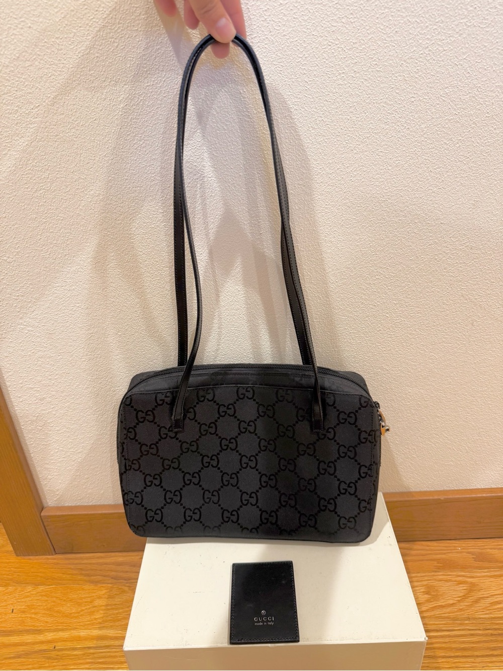 Gucci black GG monogram nylon shoulder bag With Mirror Tom Ford Era Vintage